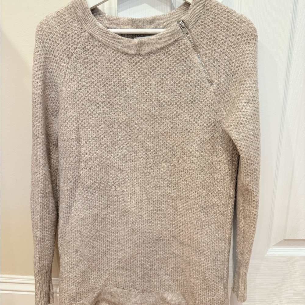 Abercrombie & Fitch Light Tan Sweater with Zipper Accent